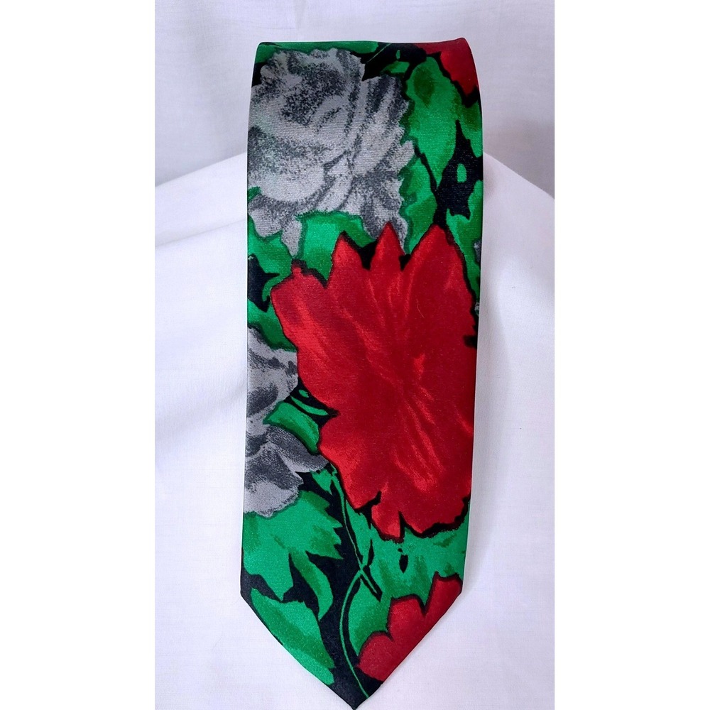 Vintage Picasso‎ Collection Red Rose Necktie Handmade Korea 60"x3.5"